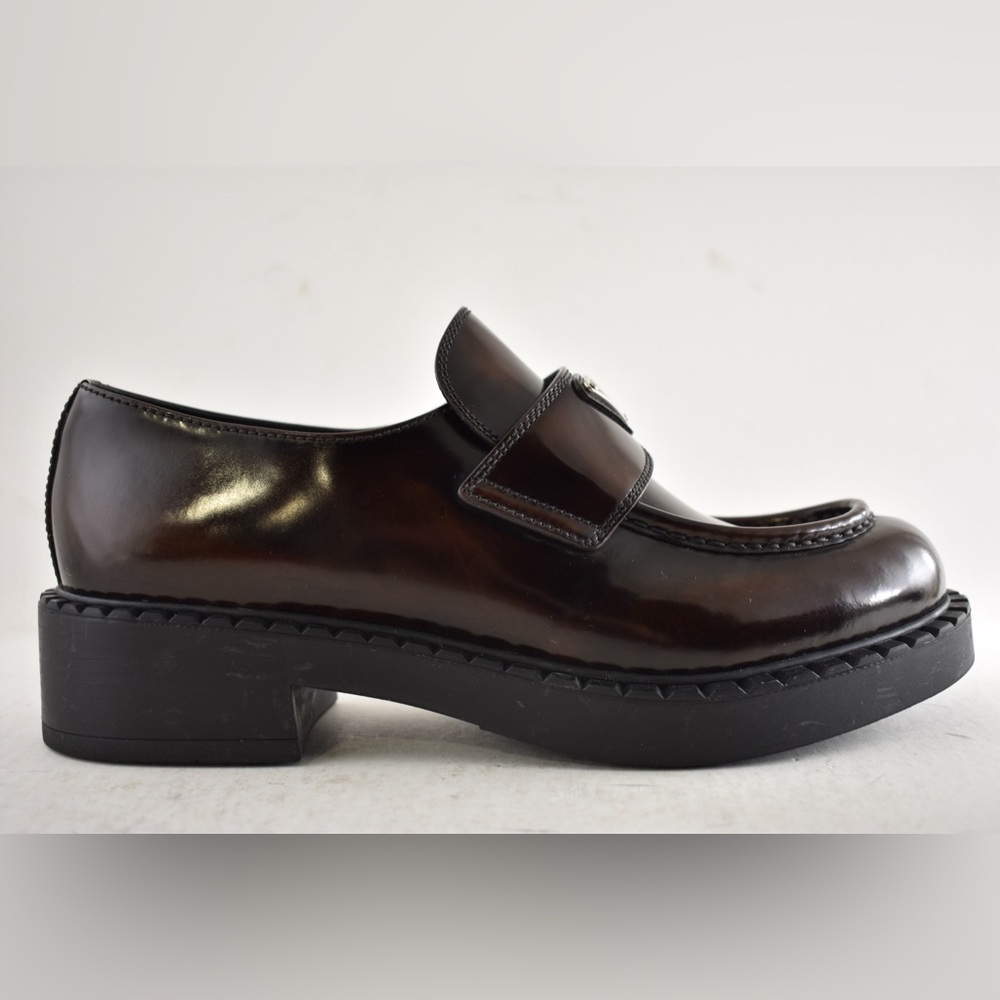 Prada Triangle Logo Fume Brown Black Platform Loafer Creeper Slip On Flat 41.5 - Picture 2 of 15